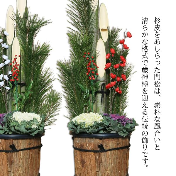 Amazon.co.jp: 遊恵盆栽 門松お正月飾り迎春：杉皮巻 天然素材の門松